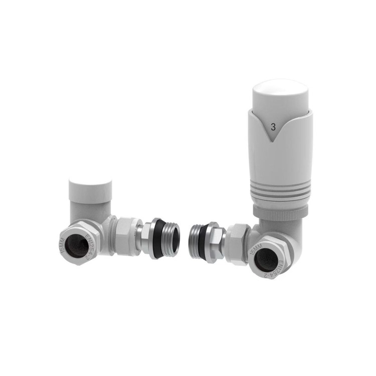 Elego White Modern TRV Corner Thermostatic Radiator Valves With Lockshield