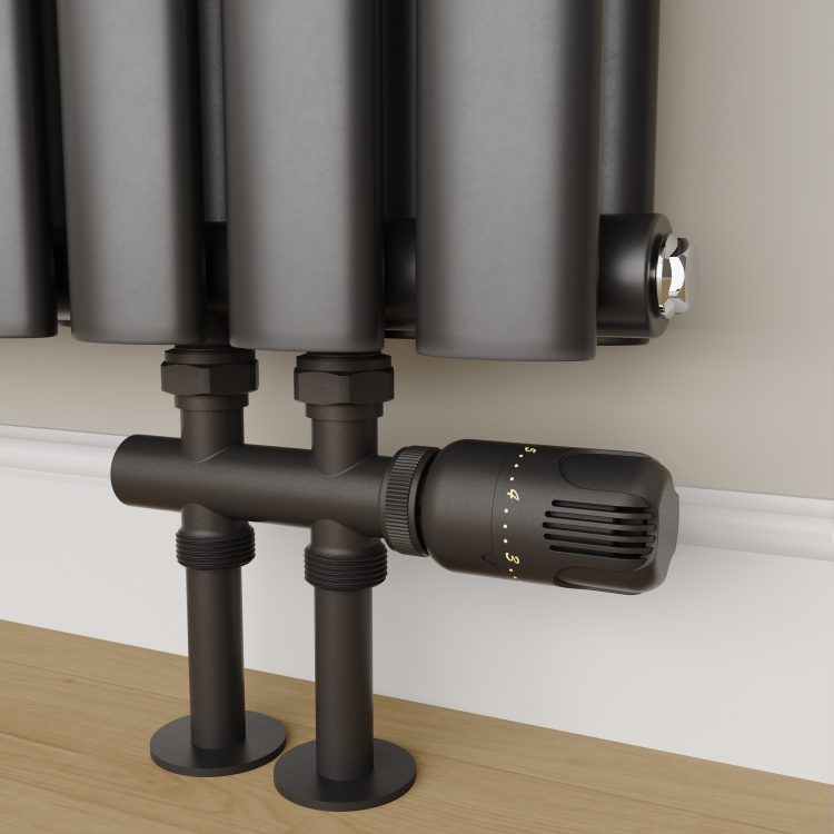 Elego Matte Black Modern TRV H Block Thermostatic Radiator Valve