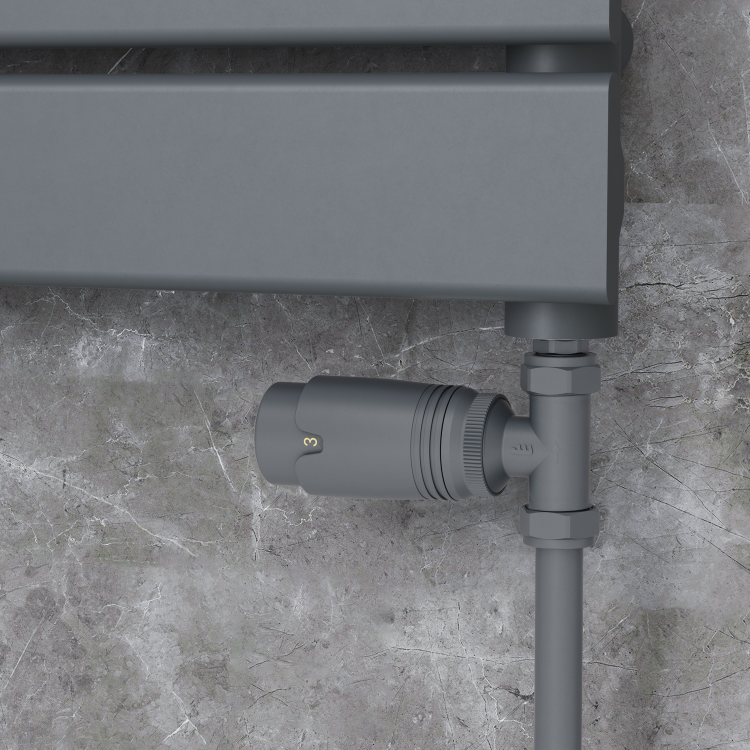 Elego Anthracite Gray Modern TRV Straight Thermostatic Radiator Valves With Lockshield