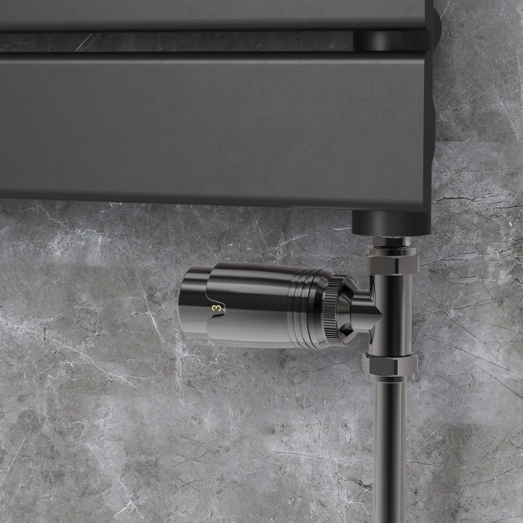 Elego Black Nickel Modern TRV Straight Thermostatic Radiator Valves With Lockshield