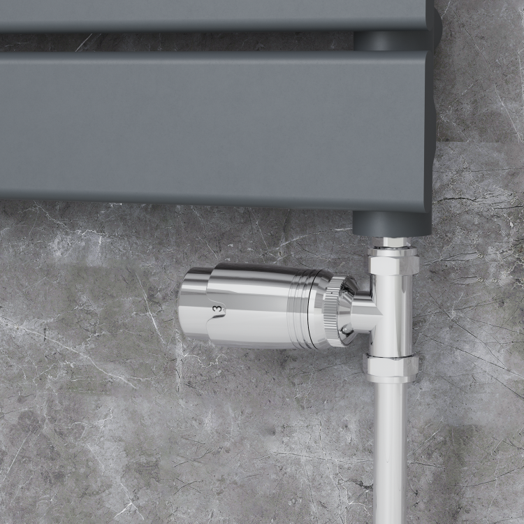 Elego Chrome Modern TRV Straight Thermostatic Radiator Valves With Lockshield