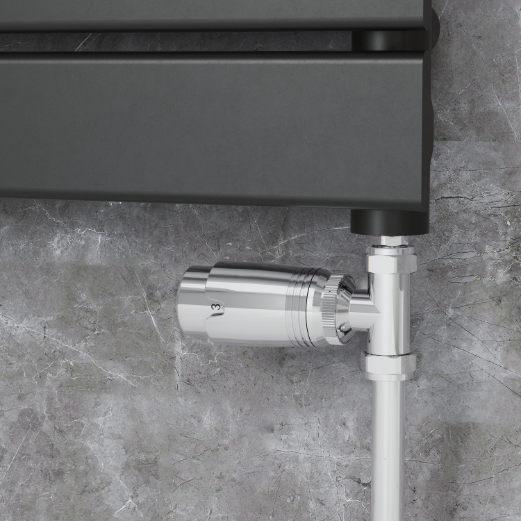 Elego Chrome Modern TRV Straight Thermostatic Radiator Valves With Lockshield