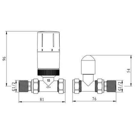 Elego Matte Black Modern TRV Straight Thermostatic Radiator Valves With Lockshield