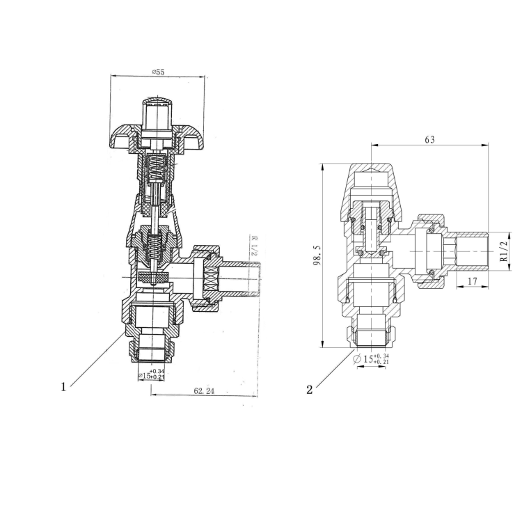 Maesta White Traditional TRV Angled Thermostatic Radiator Valves With Lockshield