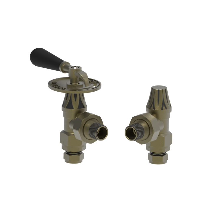 Maesta Antique Brass Traditional Manual Angled Radiator Valves With Lockshield
