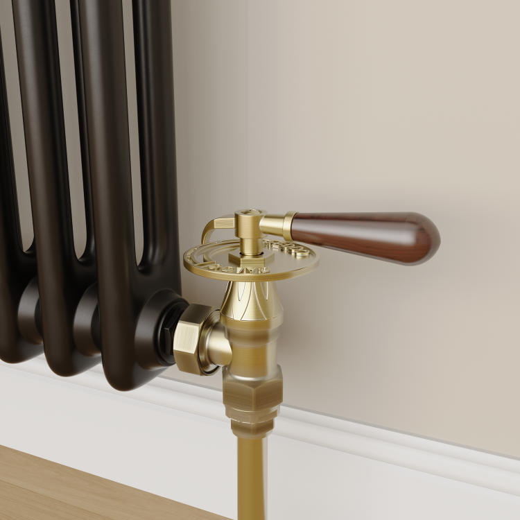 Elego Antique Brass Traditional Manual Angled Radiator Valves With Lockshield