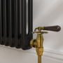 Maesta Brushed Brass Traditional TRV Angled Thermostatic Radiator Valves With Lockshield