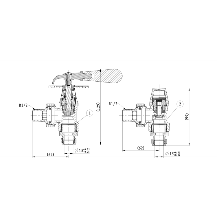 Maesta Brushed Brass Traditional TRV Angled Thermostatic Radiator Valves With Lockshield