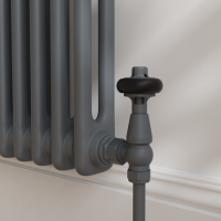 Maesta Anthracite Gray Traditional TRV Angled Thermostatic Radiator Valves With Lockshield