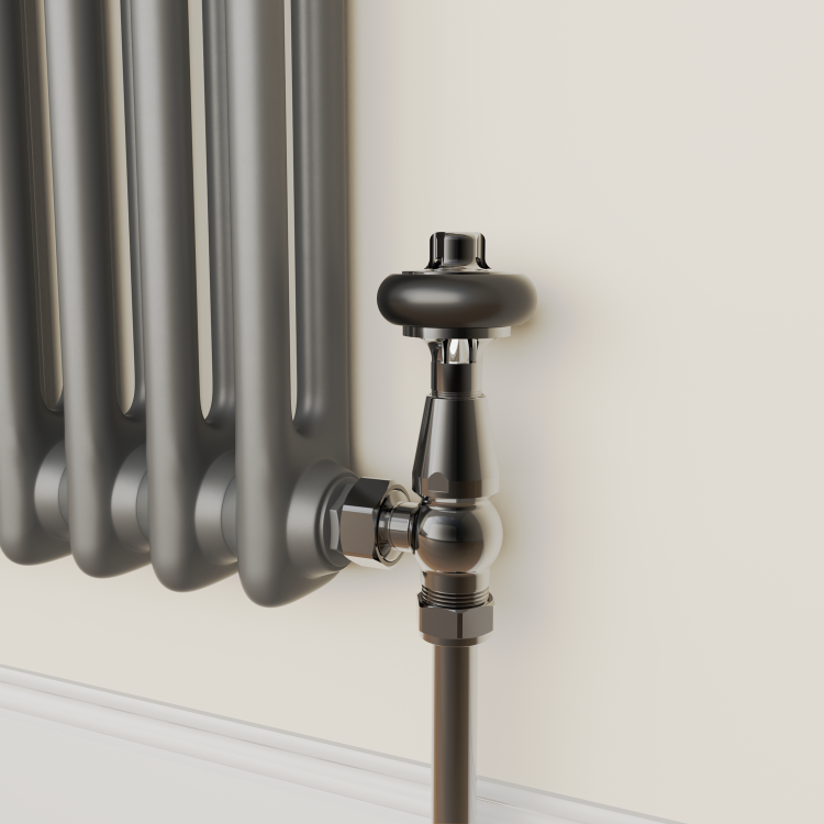 GRADE A1 - Maesta Black Nickel Traditional TRV Angled Thermostatic Radiator Valves With Lockshield
