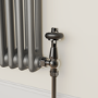 GRADE A1 - Maesta Black Nickel Traditional TRV Angled Thermostatic Radiator Valves With Lockshield