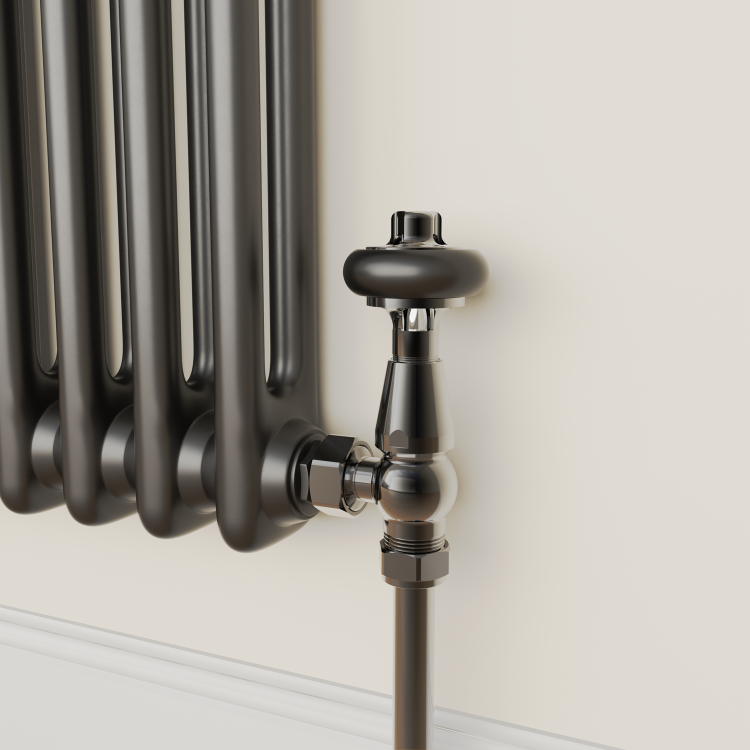 GRADE A1 - Maesta Black Nickel Traditional TRV Angled Thermostatic Radiator Valves With Lockshield