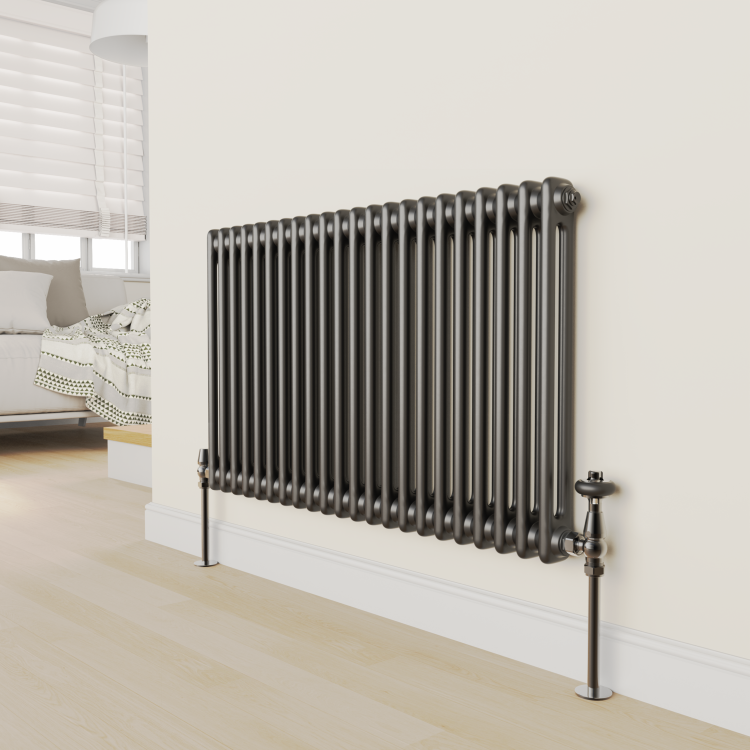 GRADE A1 - Maesta Black Nickel Traditional TRV Angled Thermostatic Radiator Valves With Lockshield