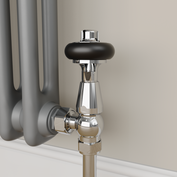 Maesta Chrome Traditional TRV Angled Thermostatic Radiator Valves With Lockshield