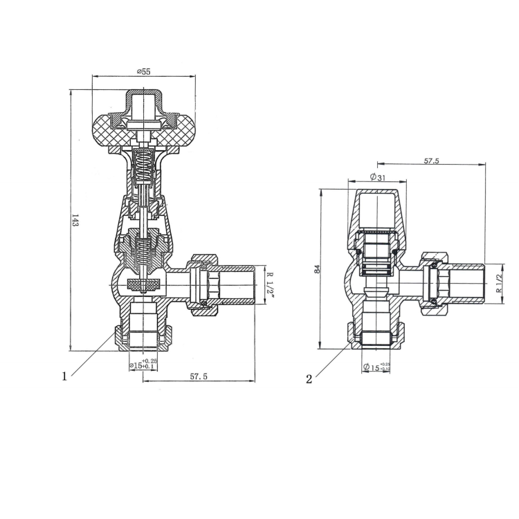 Maesta Chrome Traditional TRV Angled Thermostatic Radiator Valves With Lockshield