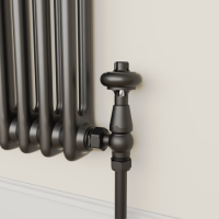 GRADE A1 - Maesta Matte Black Traditional TRV Angled Thermostatic Radiator Valves With Lockshield