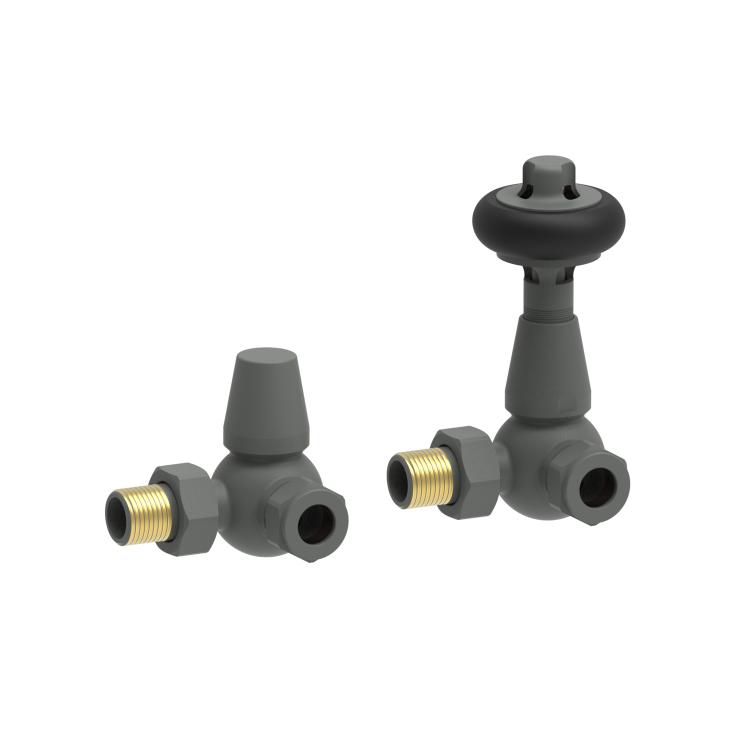 Maesta Anthracite Gray Traditional TRV Corner Thermostatic Radiator Valves With Lockshield
