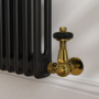 Maesta Brushed Brass Traditional TRV Corner Thermostatic Radiator Valves With Lockshield