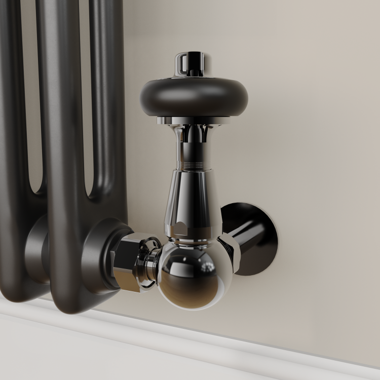 Maesta Black Nickel Traditional TRV Corner Thermostatic Radiator Valves With Lockshield