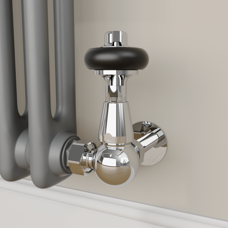 Maesta Chrome Traditional TRV Corner Thermostatic Radiator Valves With Lockshield