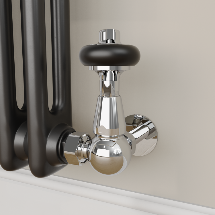 Maesta Chrome Traditional TRV Corner Thermostatic Radiator Valves With Lockshield