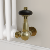 Maesta Antique Brass Traditional TRV Corner Thermostatic Radiator Valves With Lockshield