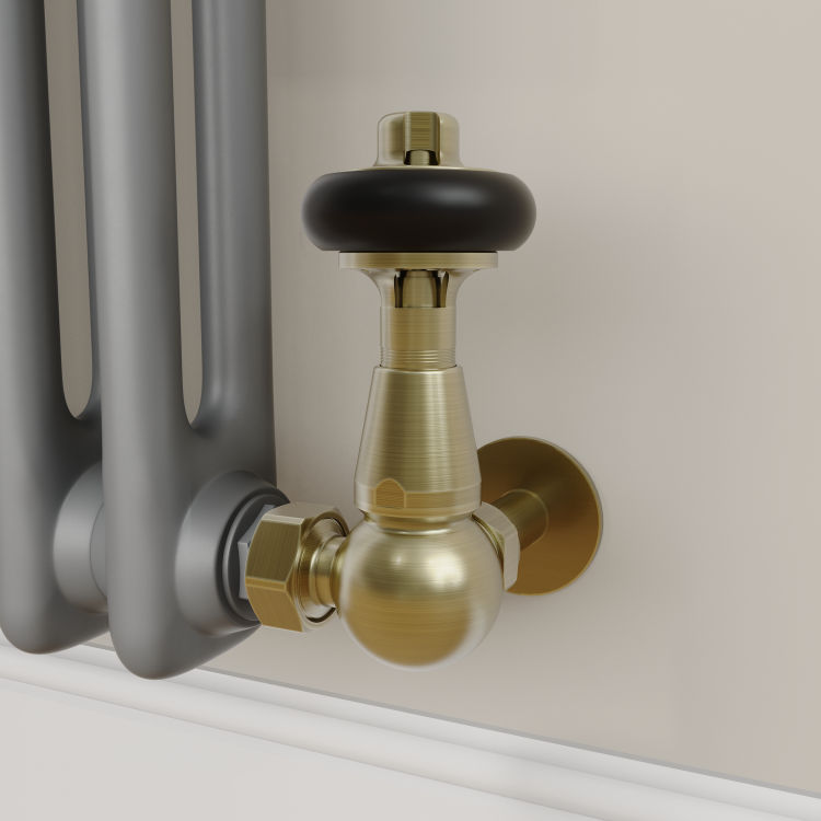 Maesta Antique Brass Traditional TRV Corner Thermostatic Radiator Valves With Lockshield