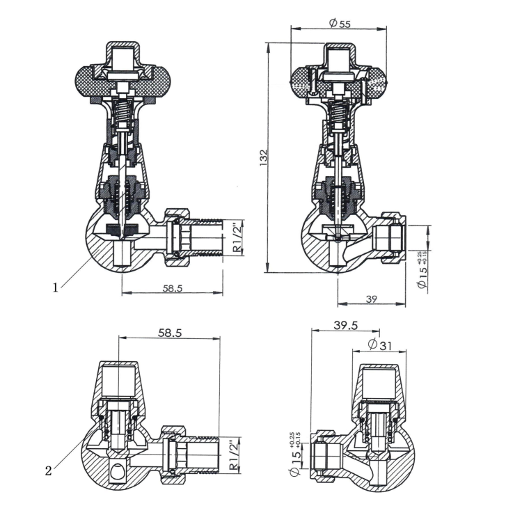 Maesta White Traditional TRV Corner Thermostatic Radiator Valves With Lockshield