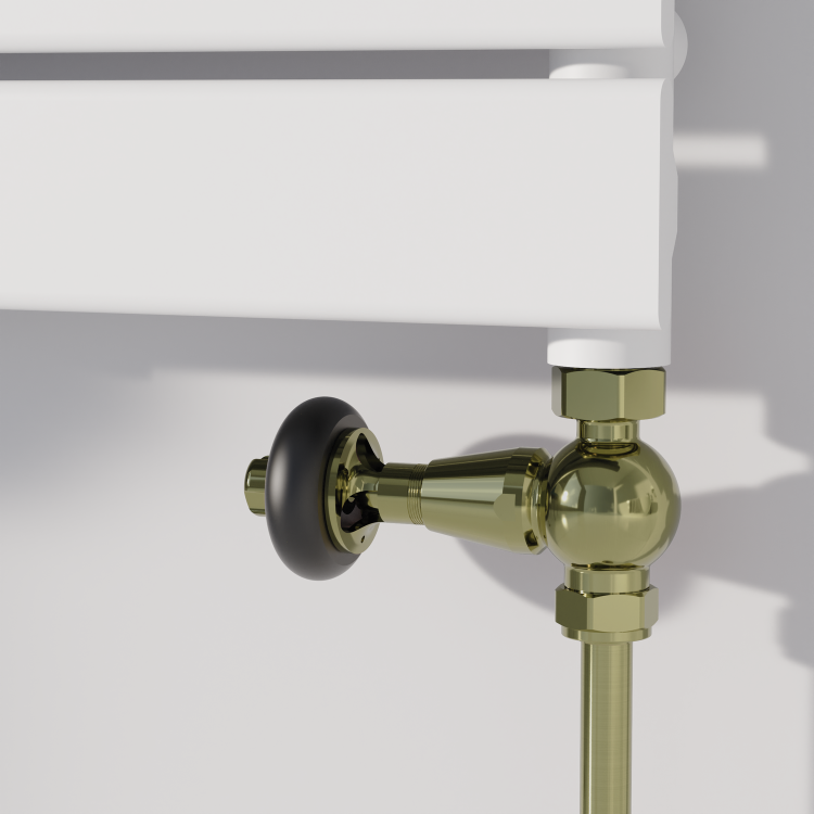 Maesta Brushed Brass Traditional TRV Straight Thermostatic Radiator Valves With Lockshield