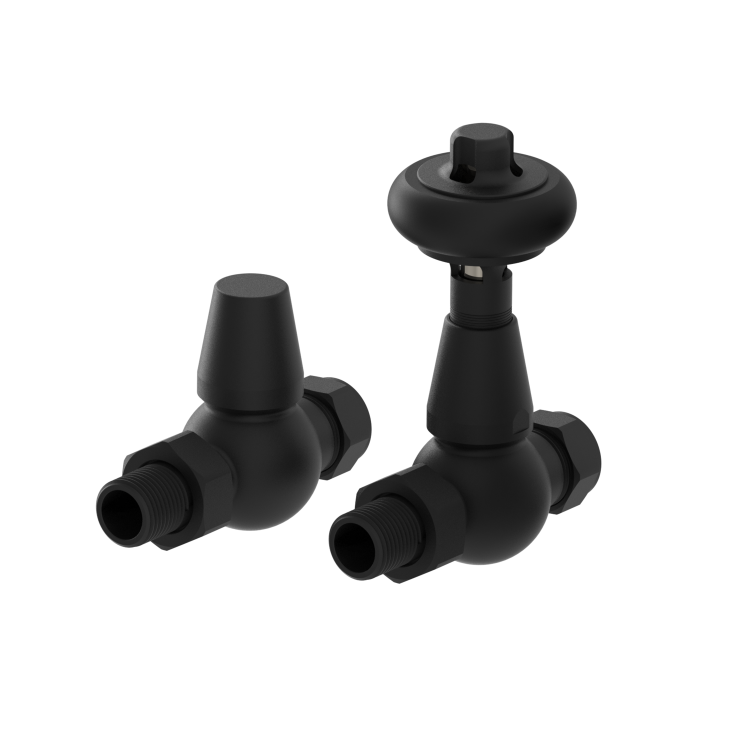 Elego Matte Black Traditional TRV Straight Thermostatic Radiator Valves With Lockshield