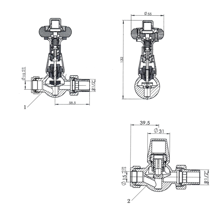 Elego Matte Black Traditional TRV Straight Thermostatic Radiator Valves With Lockshield