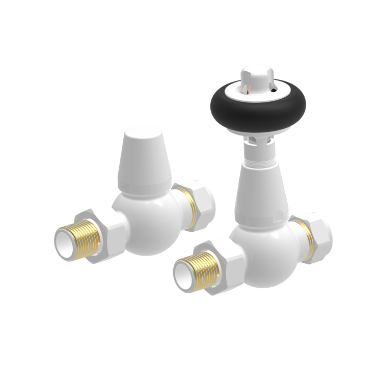 Maesta White Traditional TRV Straight Thermostatic Radiator Valves With Lockshield