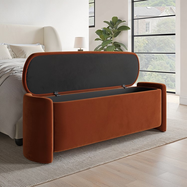 Burnt Orange Velvet Ottoman Storage Blanket Box - Taryn