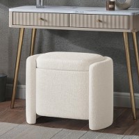 Cream Boucle Dressing Table Stool with Ottoman Storage - Taryn Cream Boucle Dressing Table Stool with Ottoman Storage - Taryn