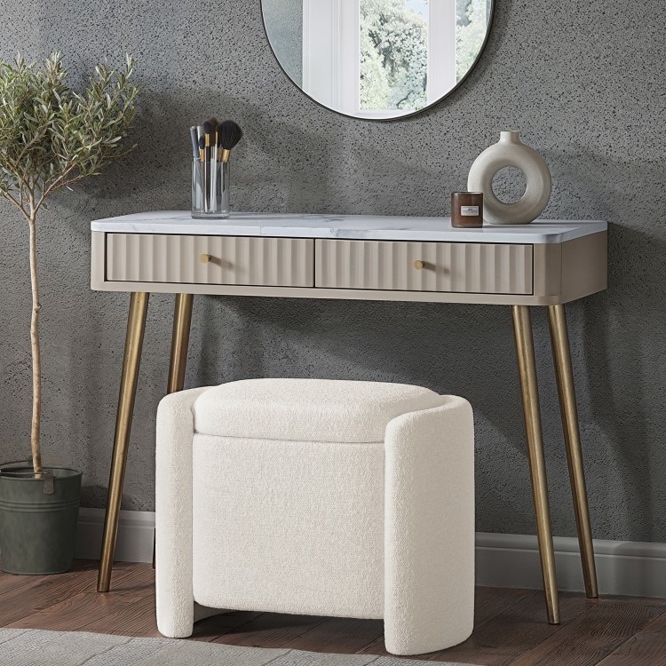 Cream Boucle Dressing Table Stool with Ottoman Storage - Taryn