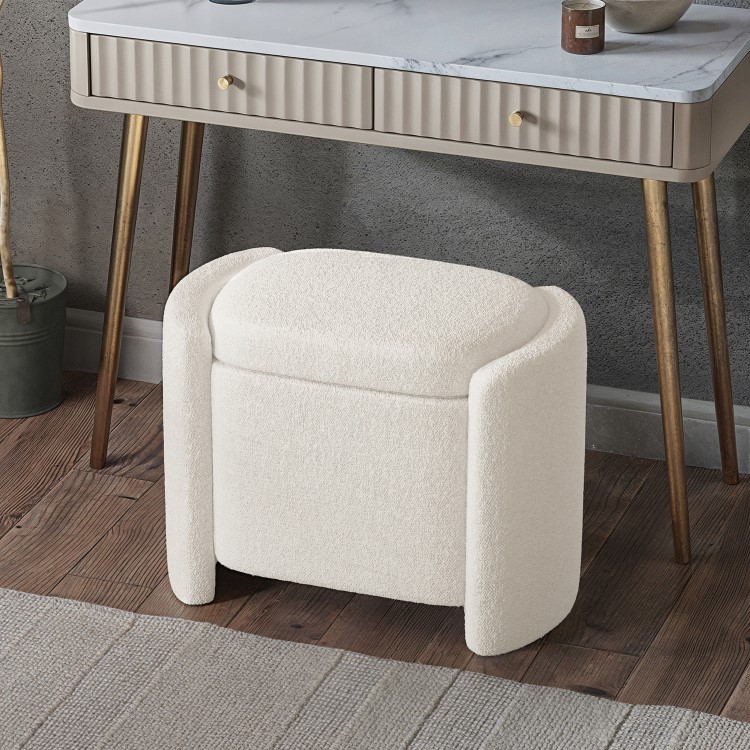 Cream Boucle Dressing Table Stool with Ottoman Storage - Taryn