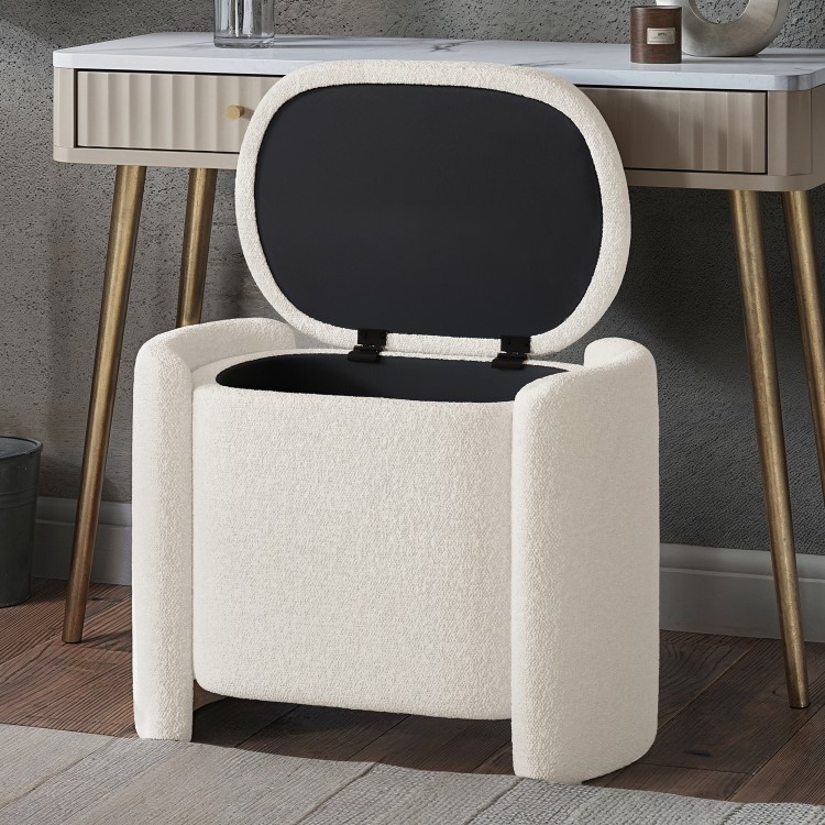 Cream Boucle Dressing Table Stool with Ottoman Storage - Taryn