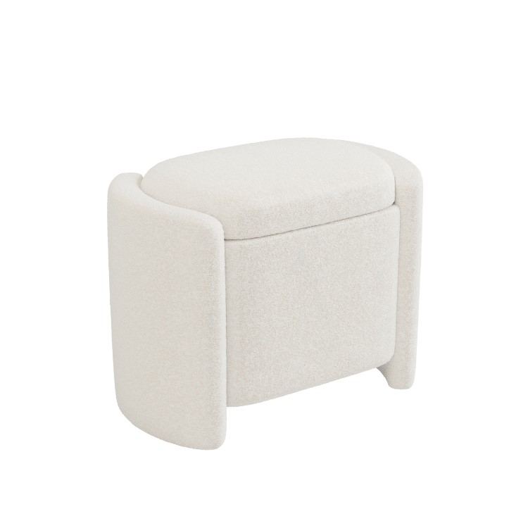 Cream Boucle Dressing Table Stool with Ottoman Storage - Taryn