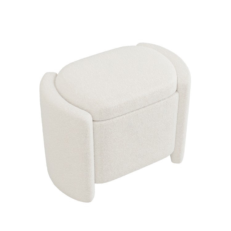 Cream Boucle Dressing Table Stool with Ottoman Storage - Taryn