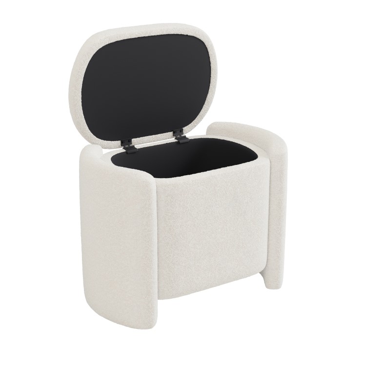 Cream Boucle Dressing Table Stool with Ottoman Storage - Taryn