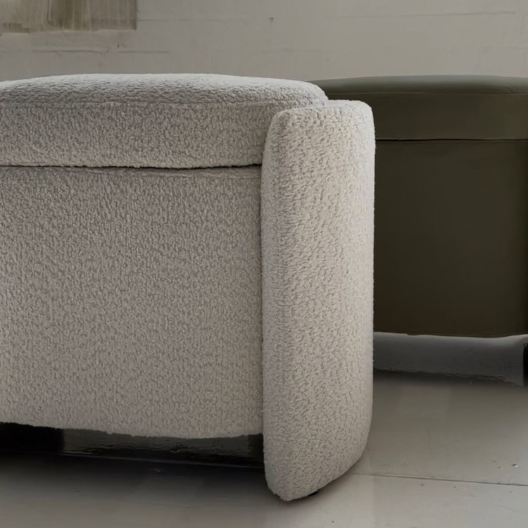 Cream Boucle Dressing Table Stool with Ottoman Storage - Taryn