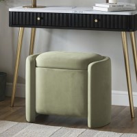 Sage Velvet Dressing Table Stool with Ottoman Storage - Taryn Sage Velvet Dressing Table Stool with Ottoman Storage - Taryn