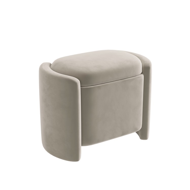 Beige Velvet Wrap Around Ottoman Stool - Taryn