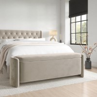 Beige Velvet Ottoman Storage Blanket Box - Taryn Beige Velvet Ottoman Storage Blanket Box - Taryn