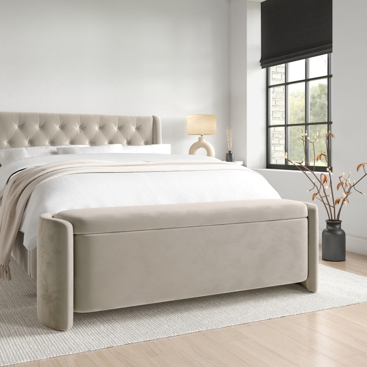 Beige Velvet Ottoman Storage Blanket Box - Taryn