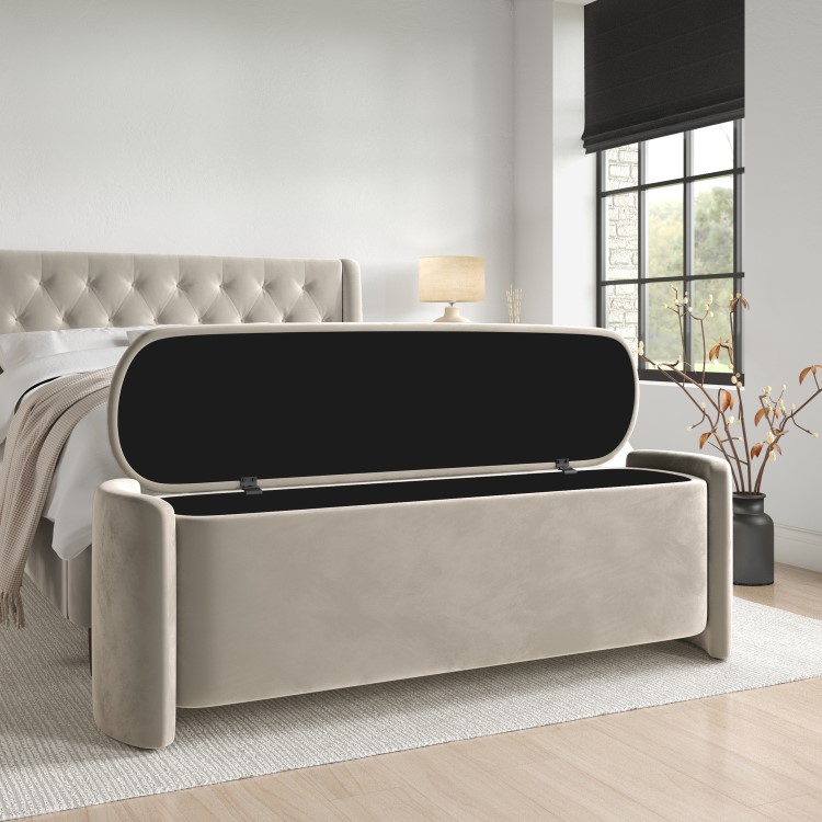 Beige Velvet Ottoman Storage Blanket Box - Taryn