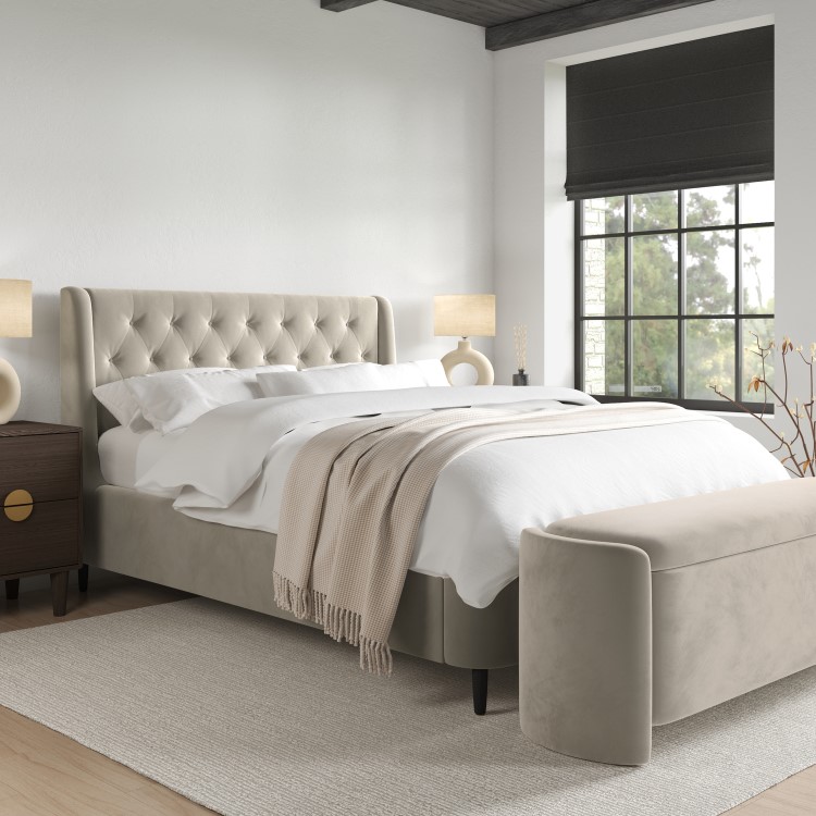 Beige Velvet Ottoman Storage Blanket Box - Taryn