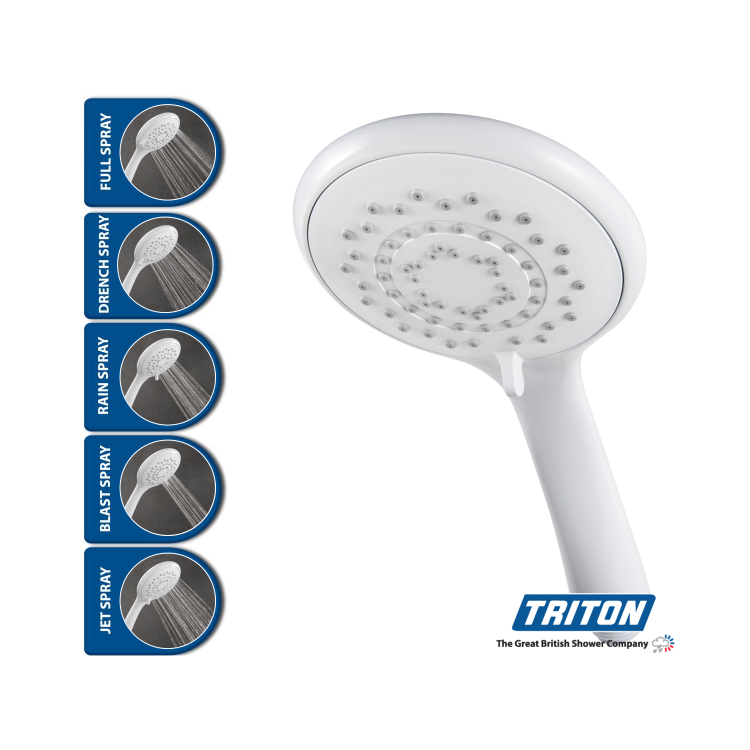 GRADE A1 - Triton 8000 Series 5 Spray Pattern Shower Handset - White