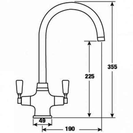 CDA Nickel Twin Lever Swan Neck Monobloc Kitchen Tap