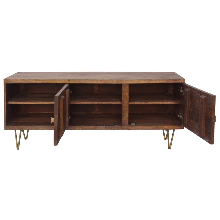 Dark Wood TV Unit with Brass Inlay & Storage Tia BuyItDirect.ie